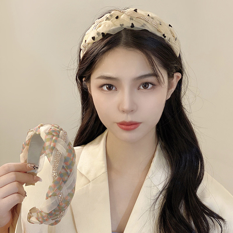 高端网纱镶钻宽边发箍女2022年新款网红麻花头箍发饰
