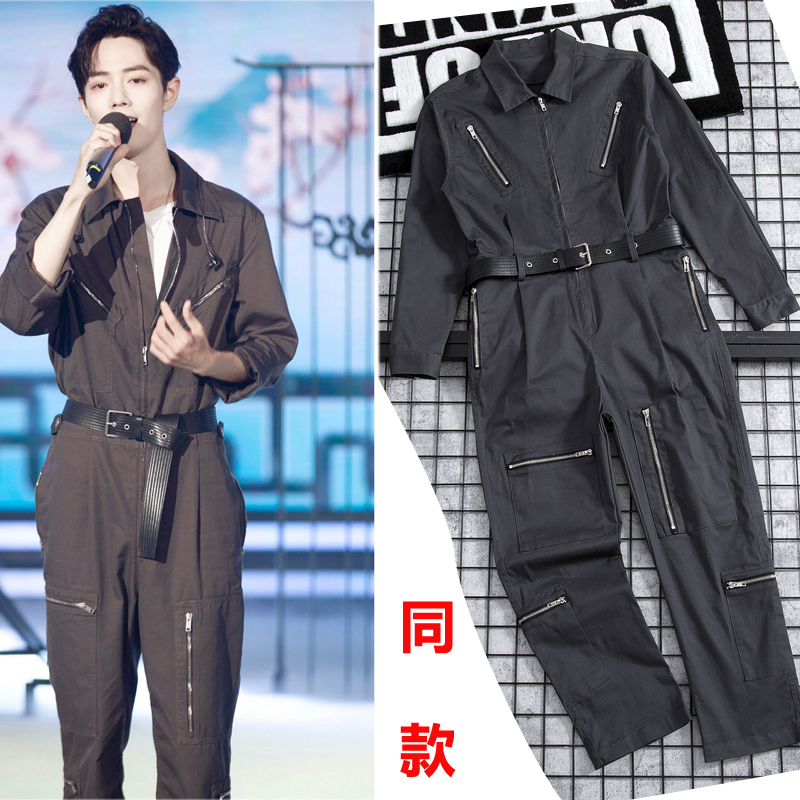 肖战华晨宇工装连体裤男ins潮韩版工装服套装长袖拉链情侣连体衣