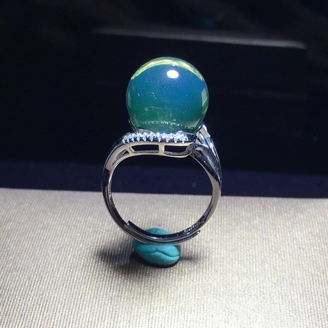 墨西哥蓝珀1314mm宝石豹头戒指s925银镶3a翡翠戒指