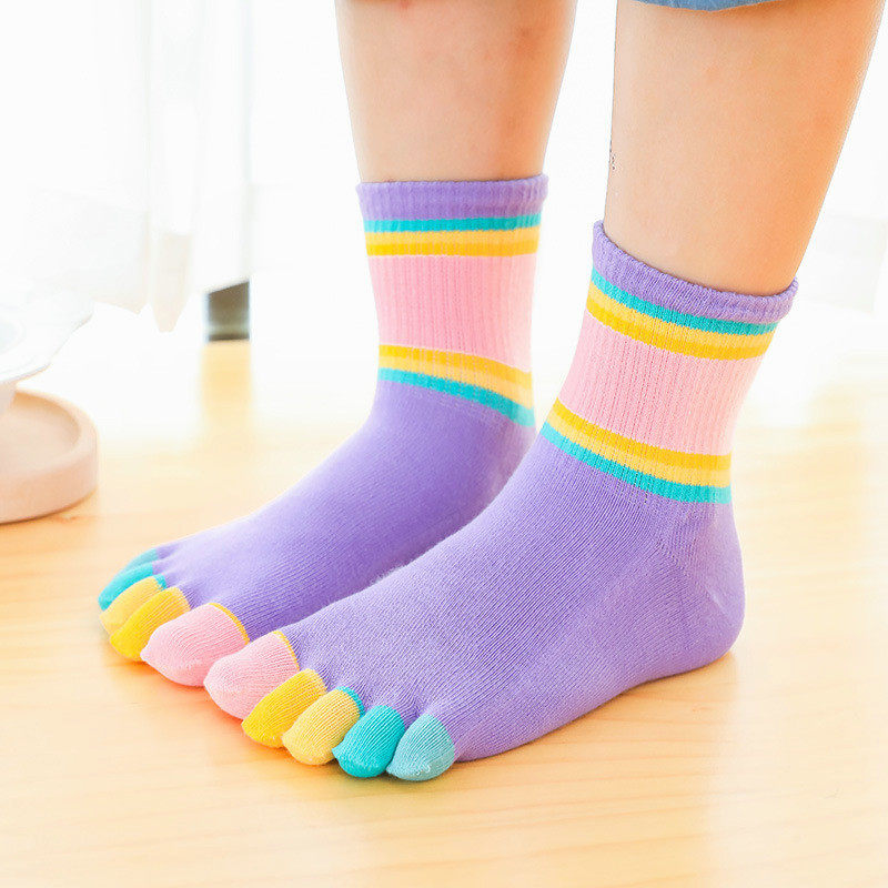 秋冬儿童彩色纯棉五指袜中筒防臭男童女童可爱分趾袜棉袜脚趾袜子