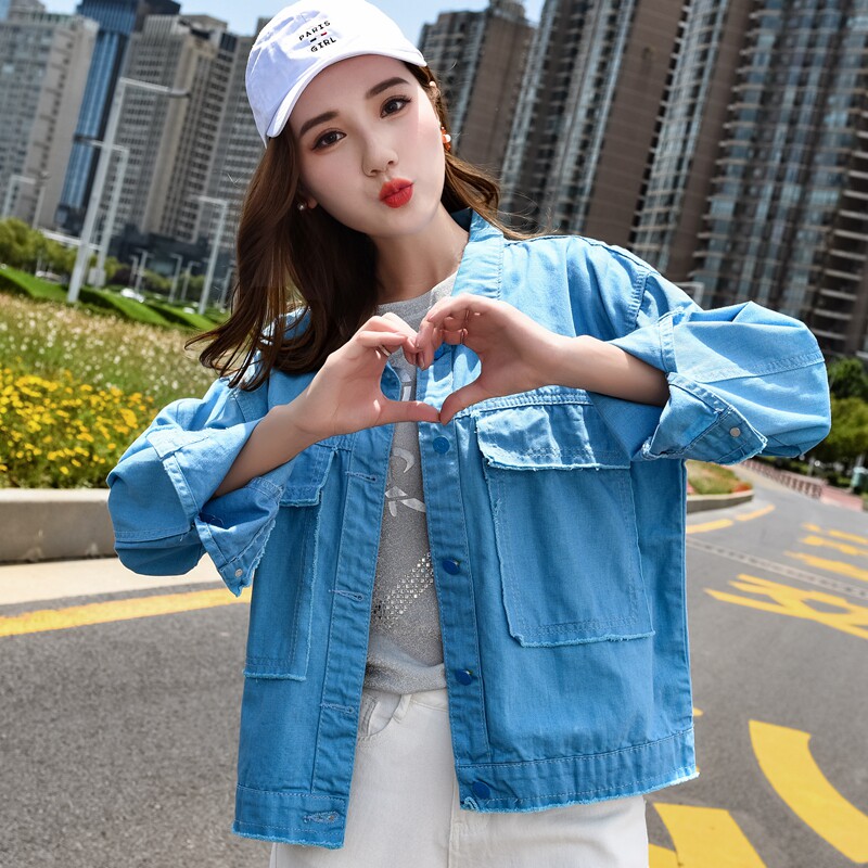 牛仔外套女宽松学生短款上衣2019春秋新长袖糖果色褂子百搭休闲潮