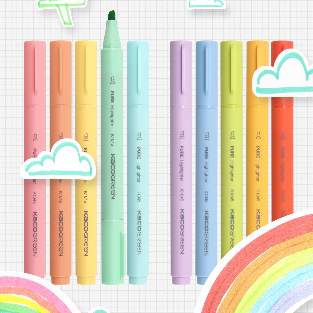 kaco专用一套光笔萤光莹光重点粗划彩色文具荧光笔