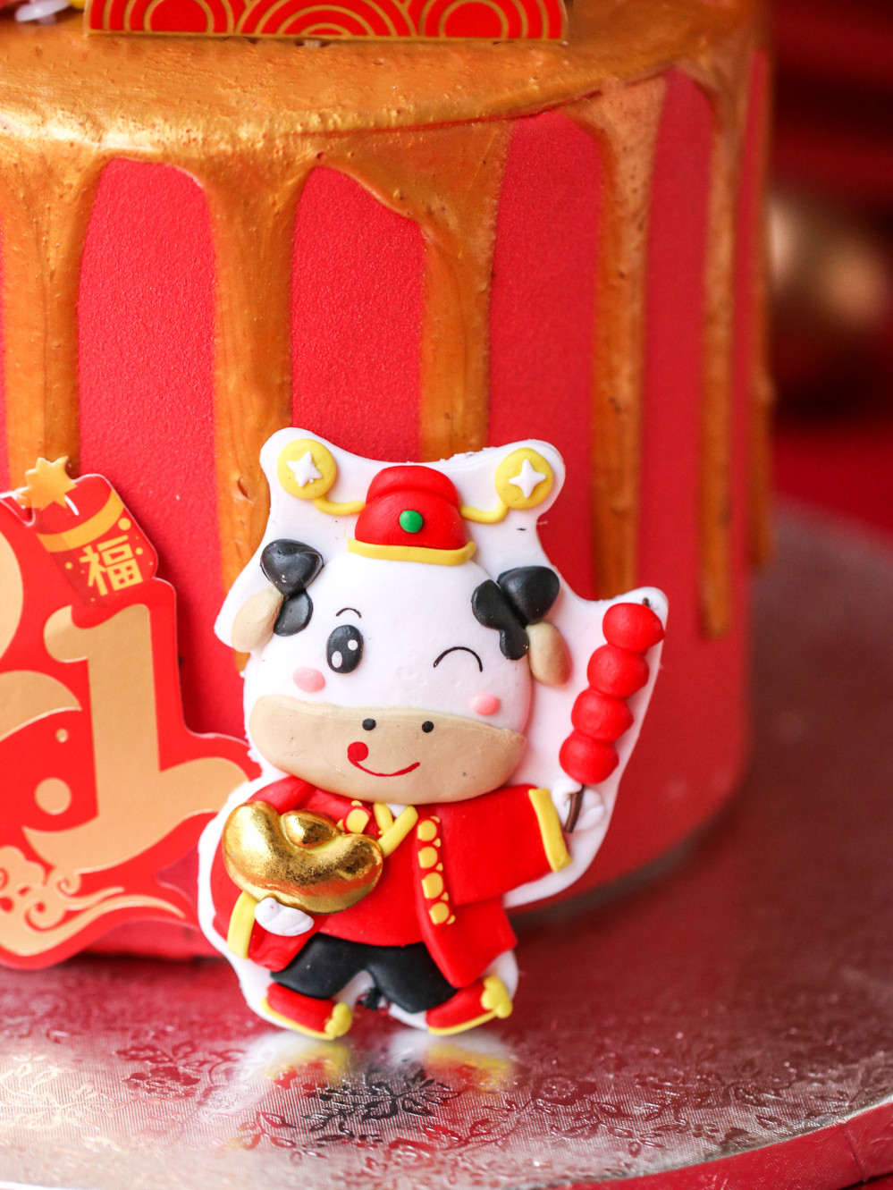 烘焙蛋糕装饰新年牛年快乐唐装软陶插件财神节日装扮用品