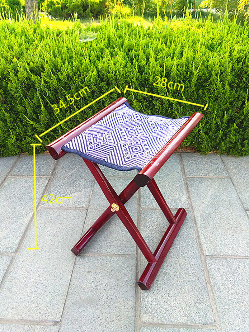 红木四官人用老人家用檀木嵌银马扎潍坊便携折叠凳