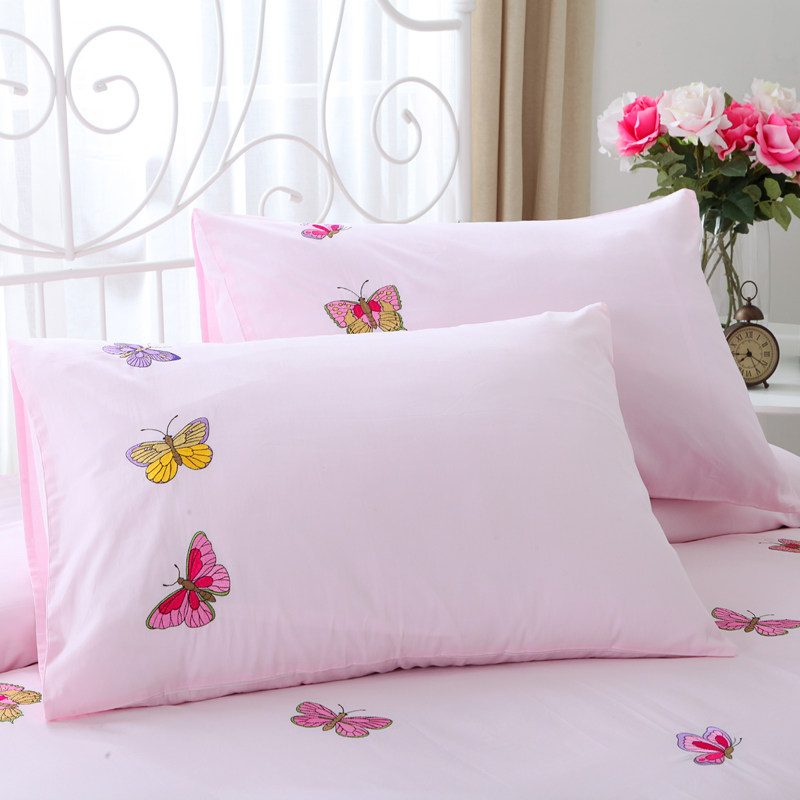 粉色全棉绣花床单单件公主风纯棉斜纹刺绣睡单枕套三件套12m18m