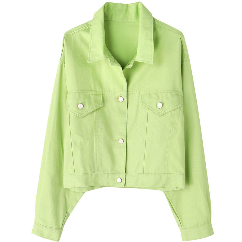 高颜值滤镜牛油果绿雾霾女款显瘦宽松短款夹克短外套