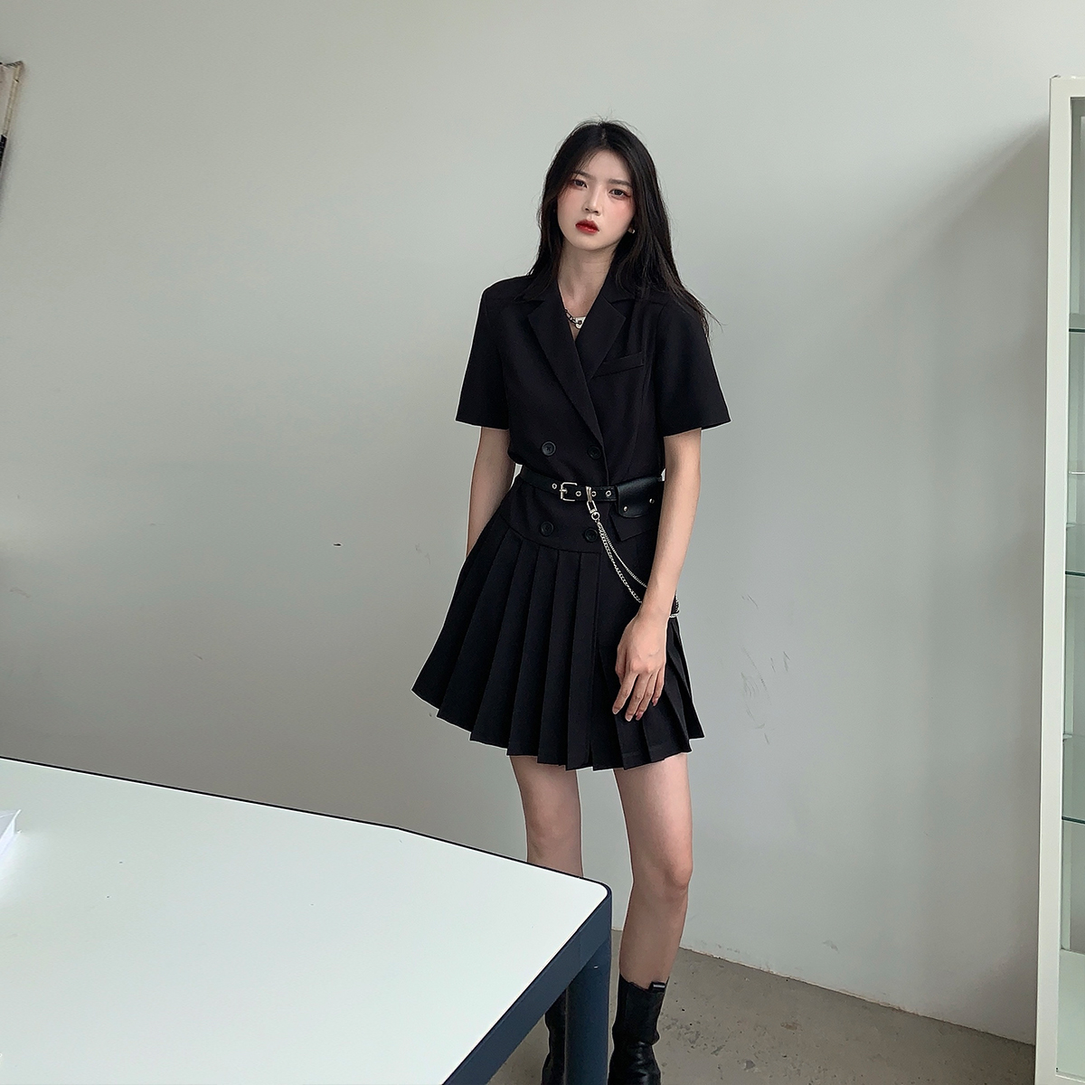 JOEYJOY酒一黑色链条腰带韩版休闲小腰包2021新款搭配饰品