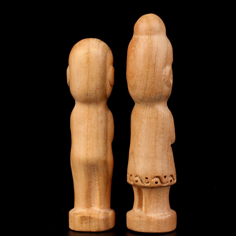 广缘德桃木人摆件男女款无漆木雕工艺品创意人偶宝宝饰品