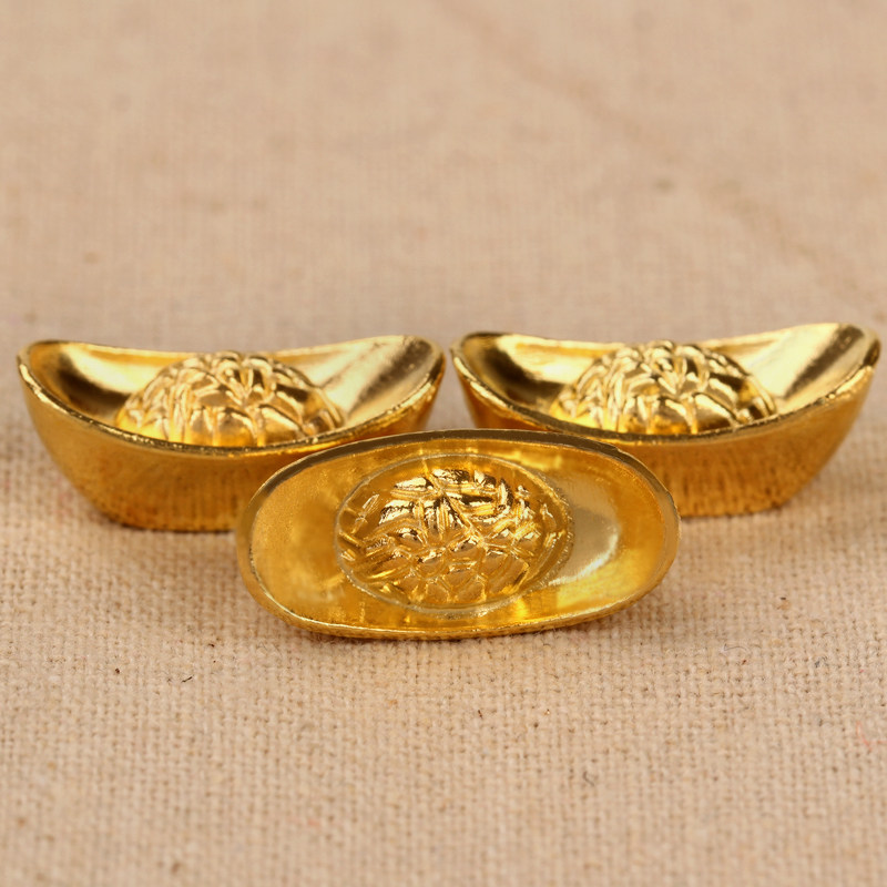 广缘德金元宝摆件中式合金小号银元宝复古客厅家居供奉财神工艺品