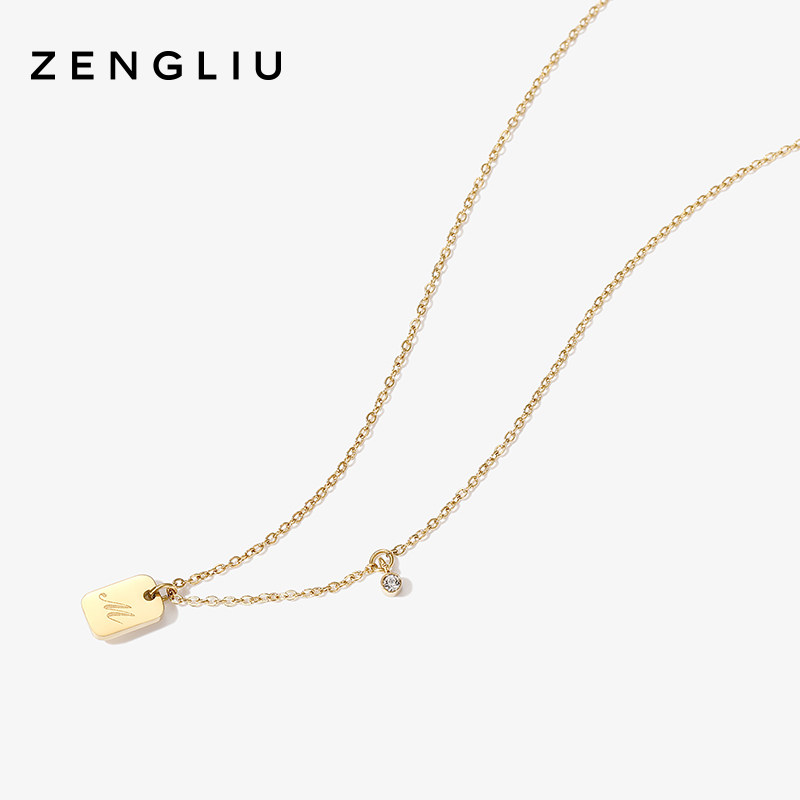 ZEGL字母M方形潮牌项链女ins嘻哈网红个性小方牌锁骨毛衣链配饰品
