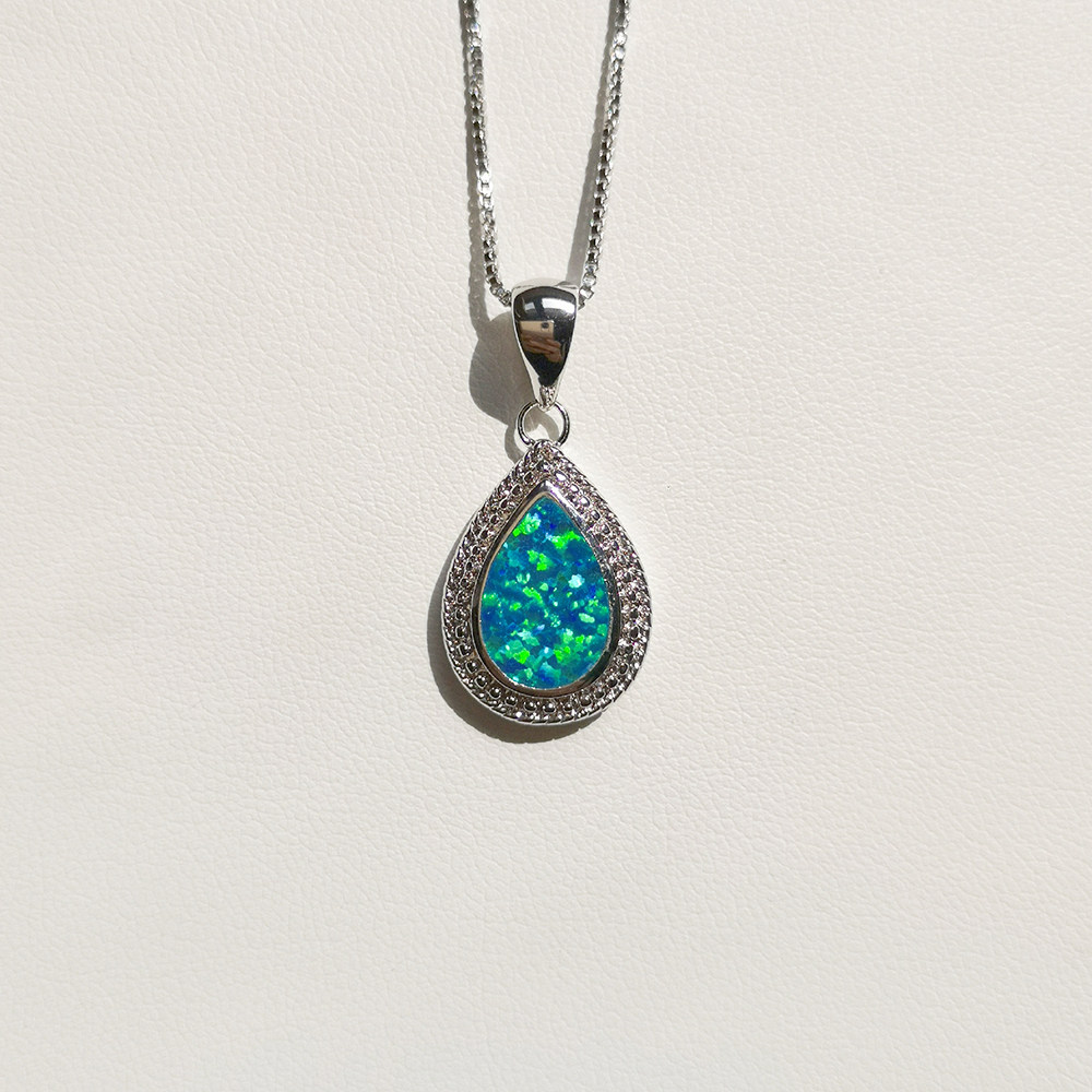 鱼欧s925纯银经典蓝白澳宝项链毛衣项链