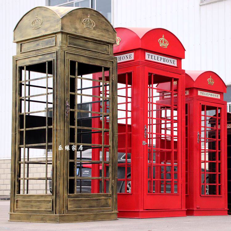 复古红色电话亭模型摆件店铺开业活动道具创意电话亭