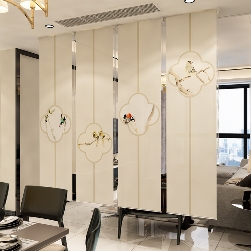 中式卷帘玄关帘软隔断挂式屏风半透纱质窗帘卷帘