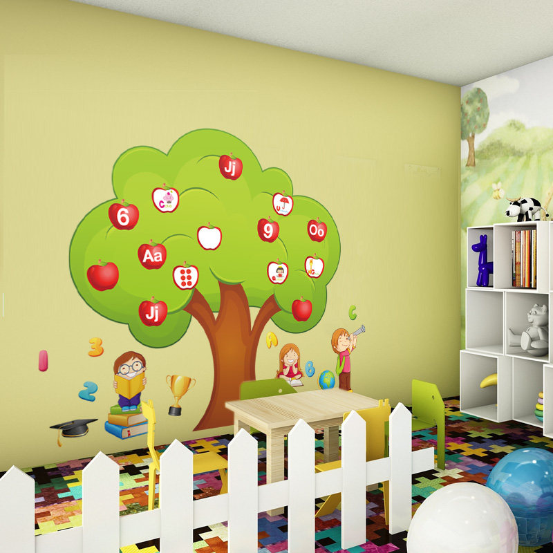 微笑工坊苹果树墙贴儿童婴儿幼儿园早教教室背景环保墙贴