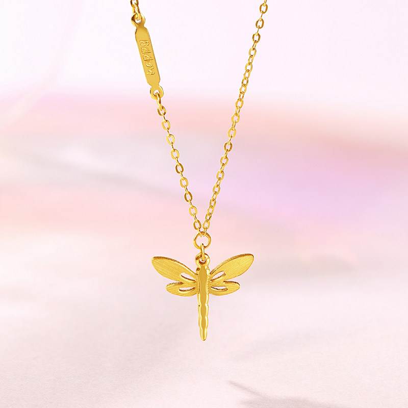 正品官方周六福黄金项链女足足金计价5g小蜻蜓颈饰