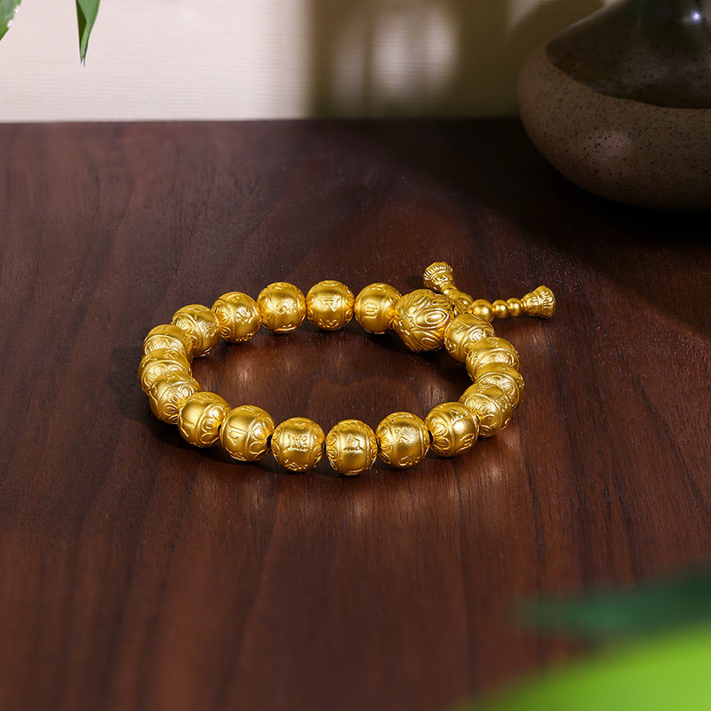 周六福黄金手串男女念珠佛珠单圈手珠足金计价古法正品官方旗舰店