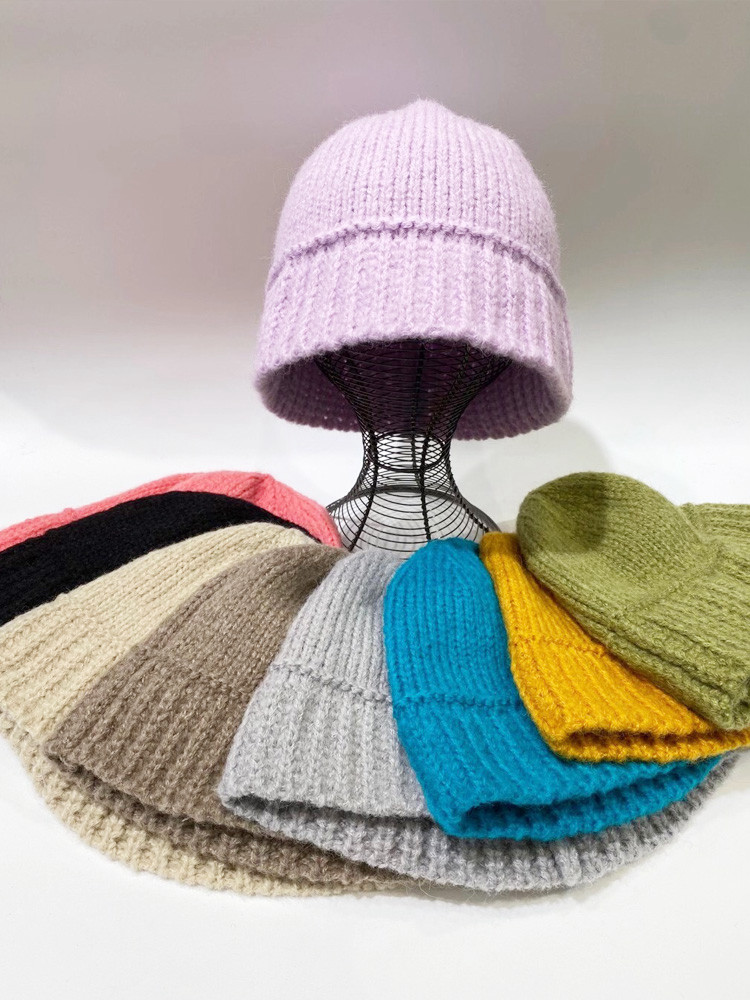 针织渔夫帽子毛线韩国糖果色羊驼驼毛保暖男女帽子