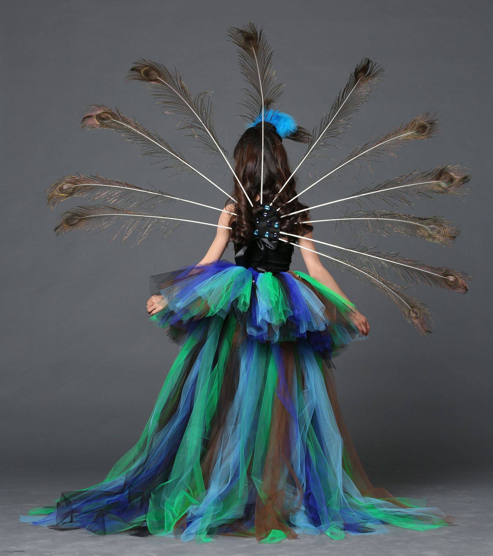 女童孔雀创意礼服裙连衣裙模特走秀t台晚礼服中大童车模舞台服装