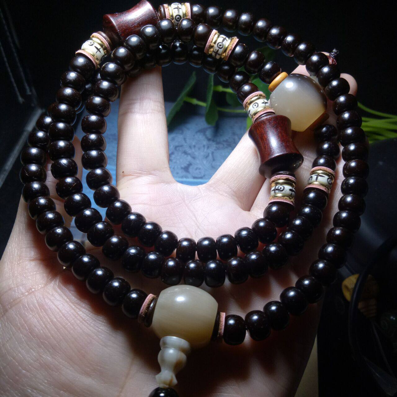 天然椰蒂108颗佛珠手串手链桶珠紫檀平安平安扣佛珠