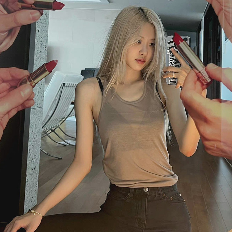 rose性感吊带无袖背心运动锁骨朴彩圆领大圆背心吊带