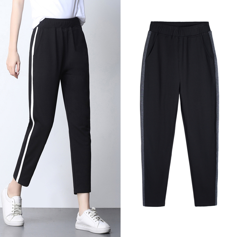 纯棉运动裤女裤子九分夏季薄款宽松直筒胖mm大码显瘦休闲夏裤卫裤