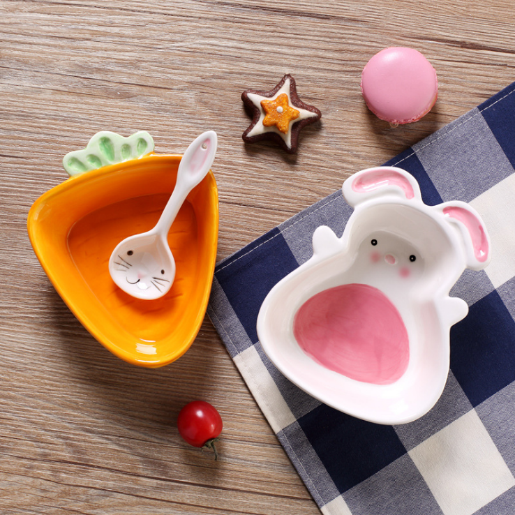 儿童饭碗卡通系列可爱厚质粉嫩小兔子胡萝卜造型盘
