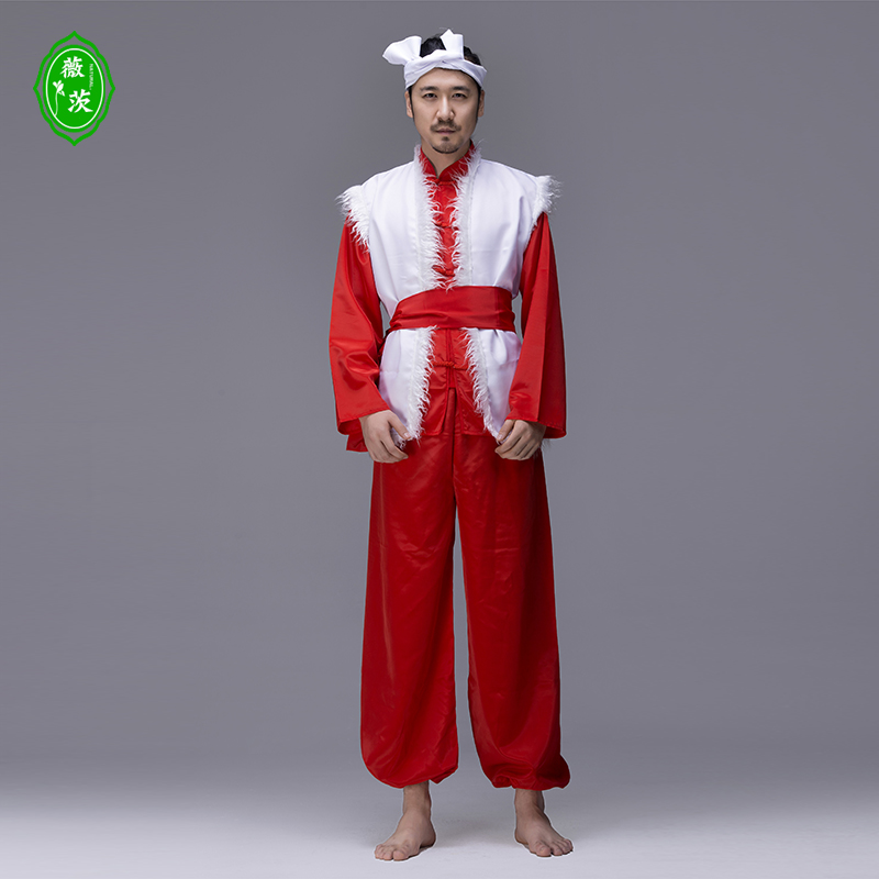 陕北民族风传统安塞腰鼓成人陕西男士表演秧歌民族服装