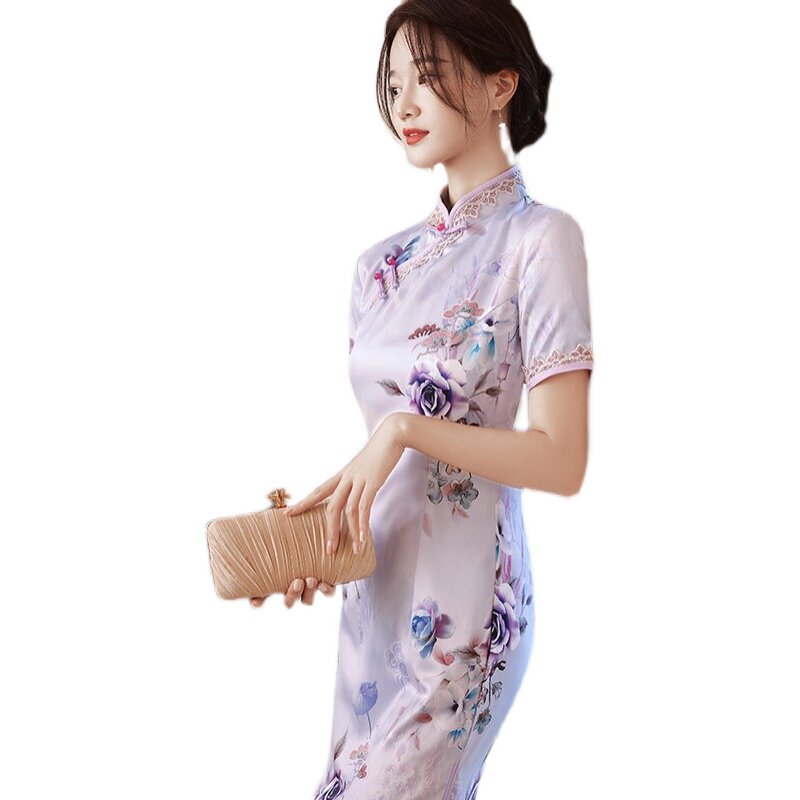 日常上海旗袍丝质新款改良长款优雅显瘦复古旗袍