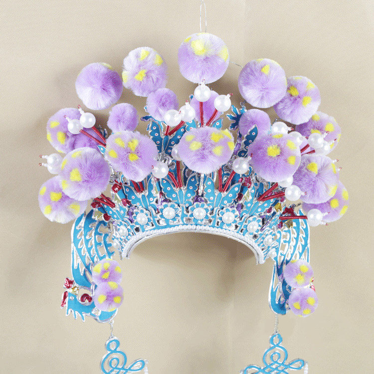 七星京剧戏曲桂英女将盔帽豫剧武旦帽子绒球民族服装