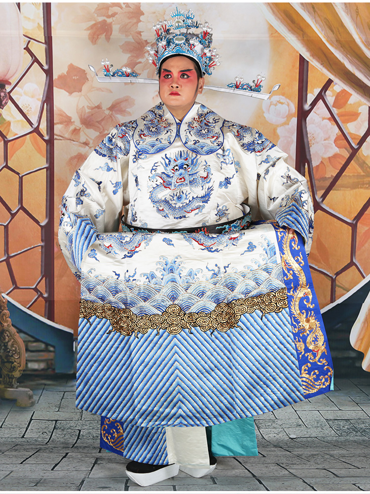 京剧男团龙蟒袍戏曲服装手绣白蟒影视戏剧丞相民族服装