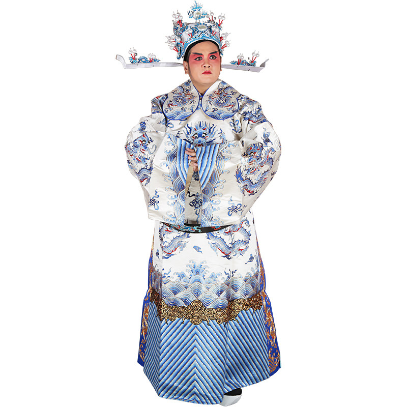 京剧男团龙蟒袍戏曲服装手绣白蟒影视戏剧丞相民族服装