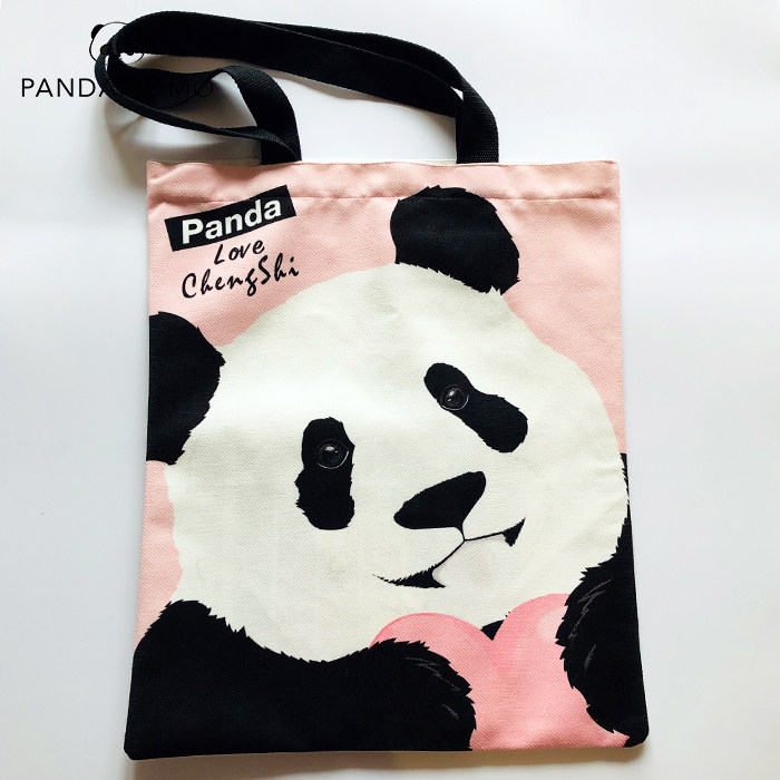 pandamomo 大熊猫提袋 卡通可爱帆布包 成实抱爱心