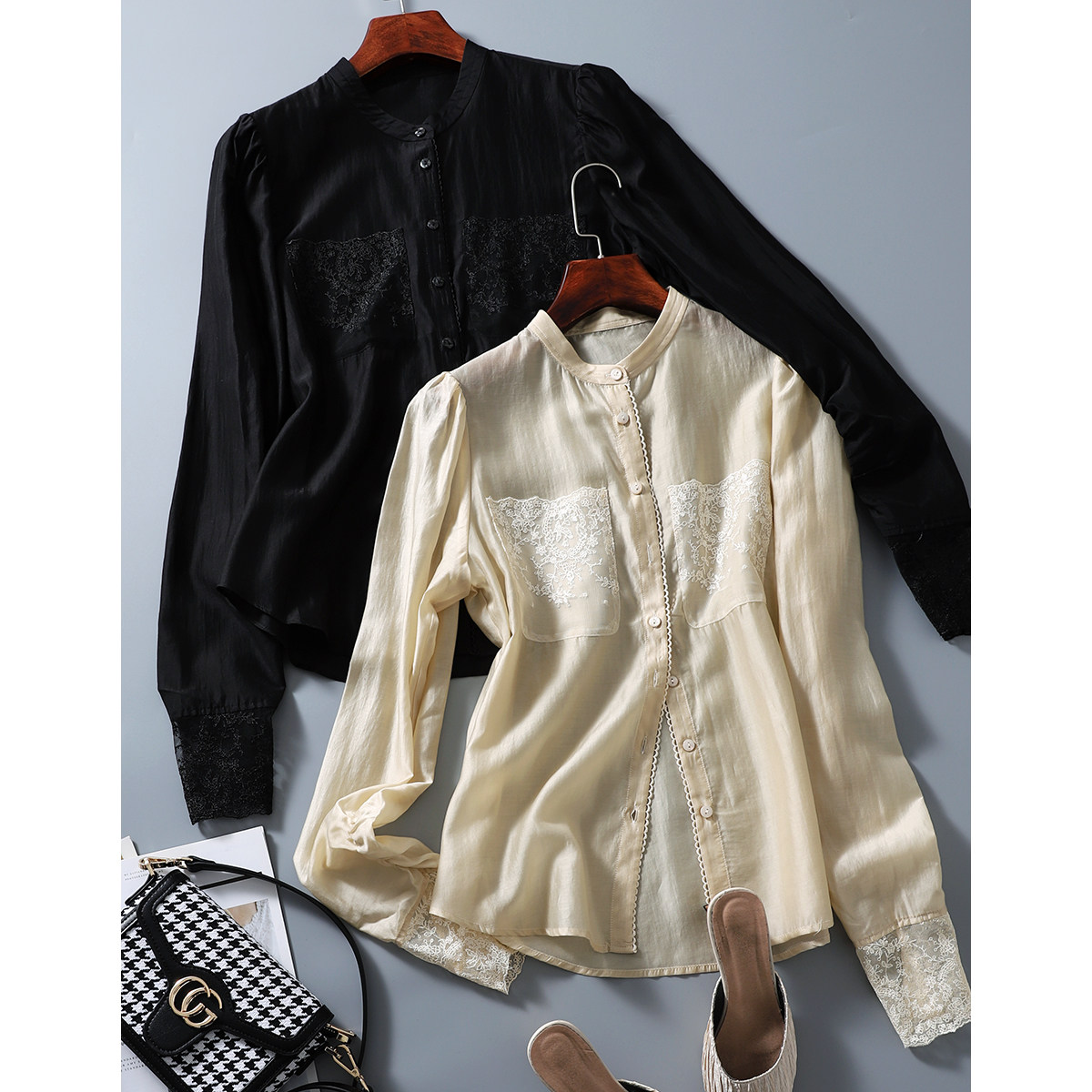 挡不时尚洋气立领瘦小气质衬衫住的宫廷刺绣衬衫