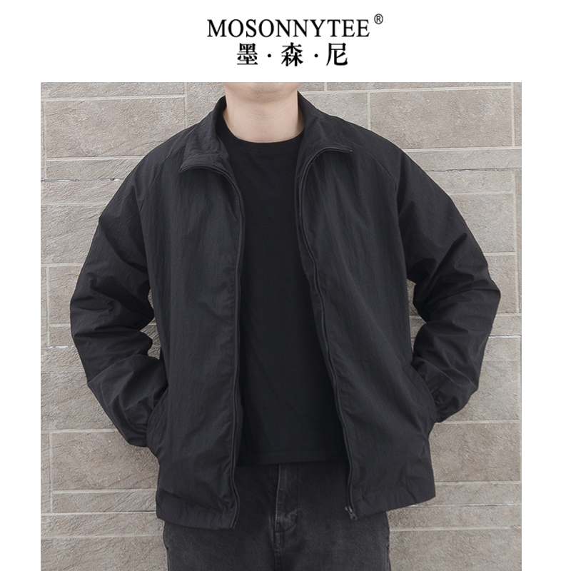 黑色外套男宽松薄款2022春秋立领日系休闲夹克韩版潮流帅气上衣男