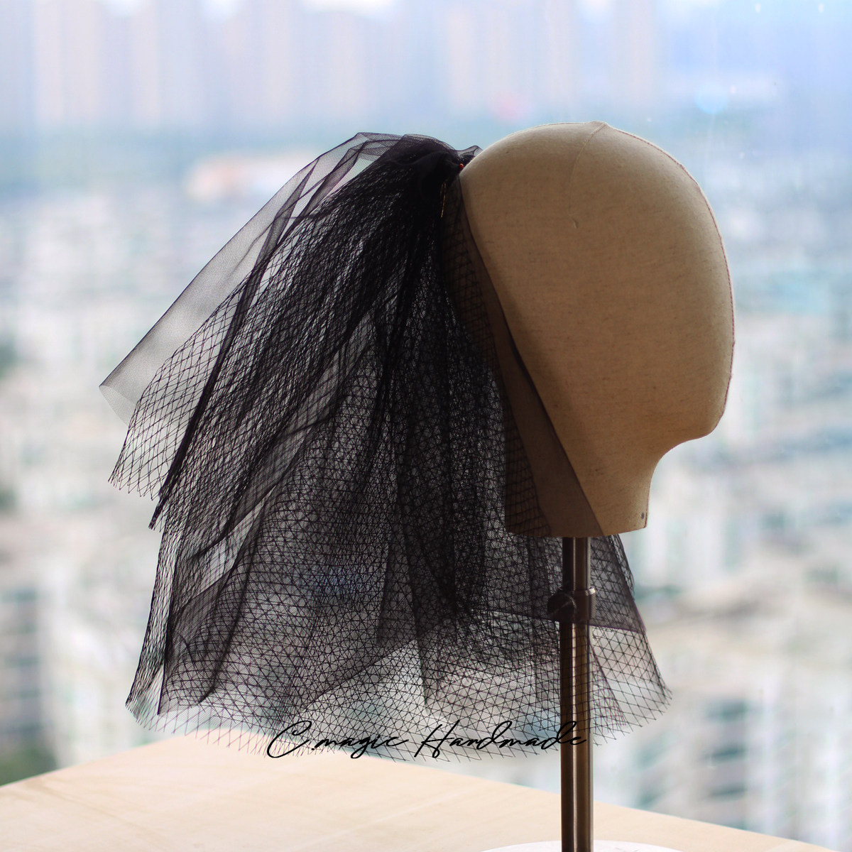 复古黑色新娘蓬蓬头纱头饰个性哥特多层网纱头纱