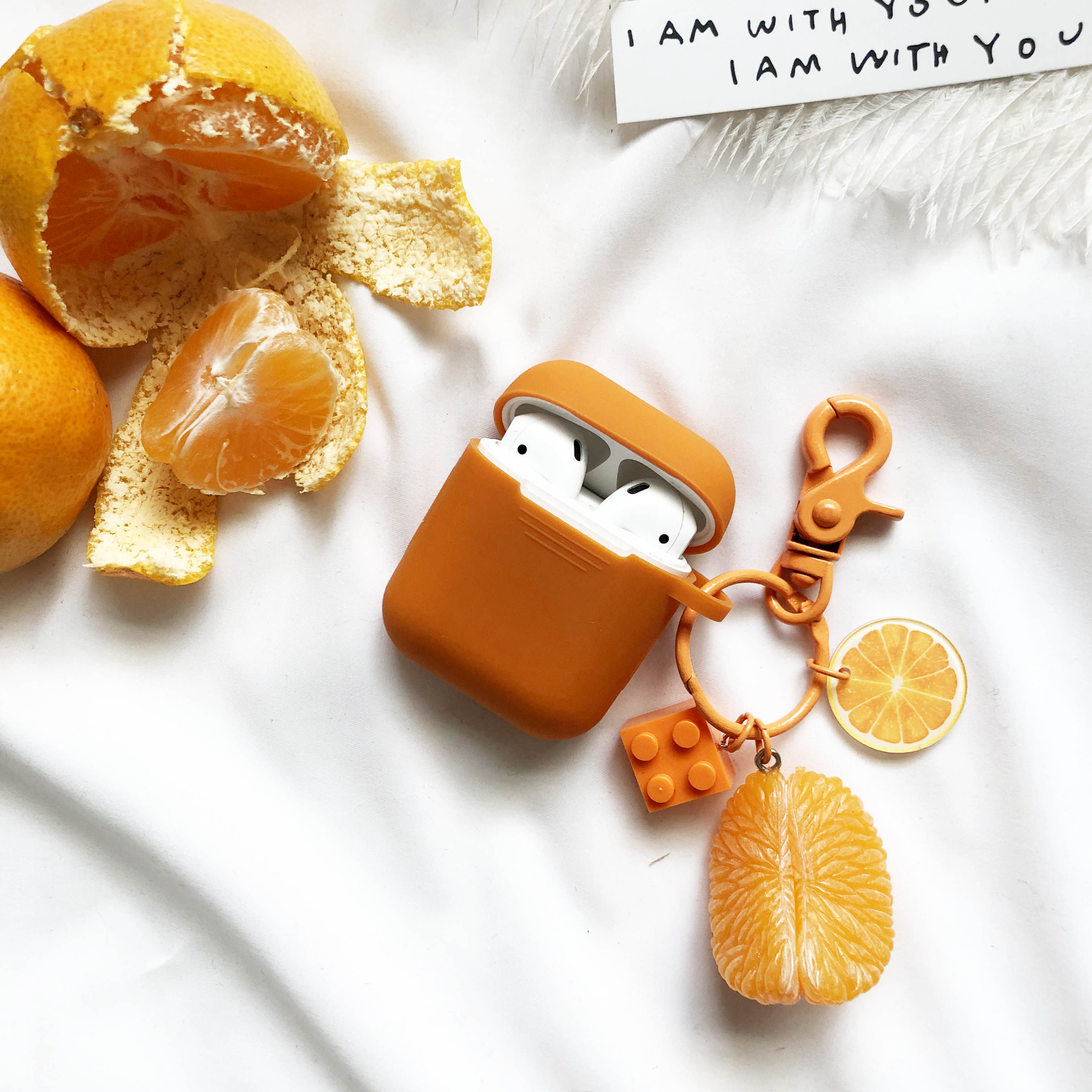 ins桔子橘子橙子钥匙扣挂件airpods1无线蓝牙硅胶钥匙扣