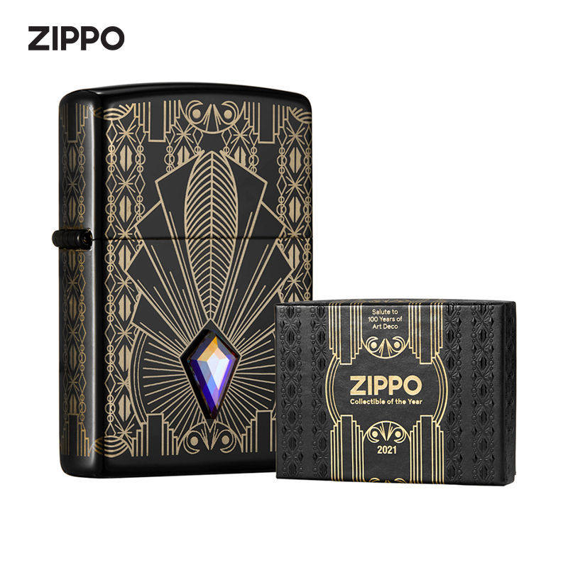 zippo收藏限量2021年度机金色世家洛世奇水晶镶嵌zippo
