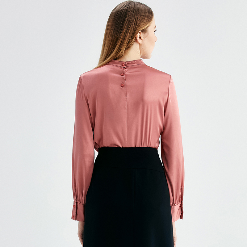 欧柏兰奴女装长袖蝴蝶结领带丝滑衬衫上衣修身显瘦衬衫