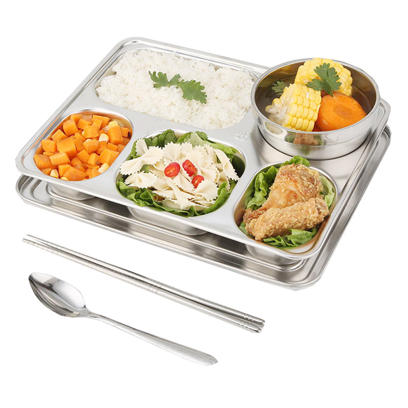 sus304不锈钢餐盘饭盘加厚加深快餐盘四五格成人食堂学生餐盘分格