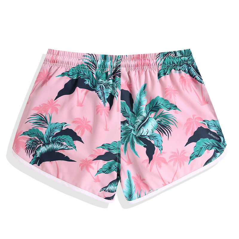 沙滩裤女可下水宽松海边度假粉色大码速干短裤女泳裤花裤衩潮