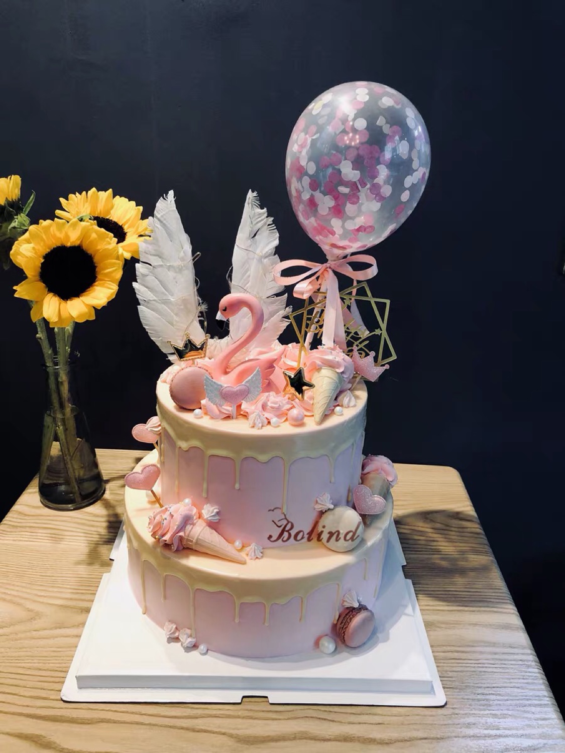 双层网红抖音女神少女心火火烈鸟生日蛋糕同城配送新鲜蛋糕