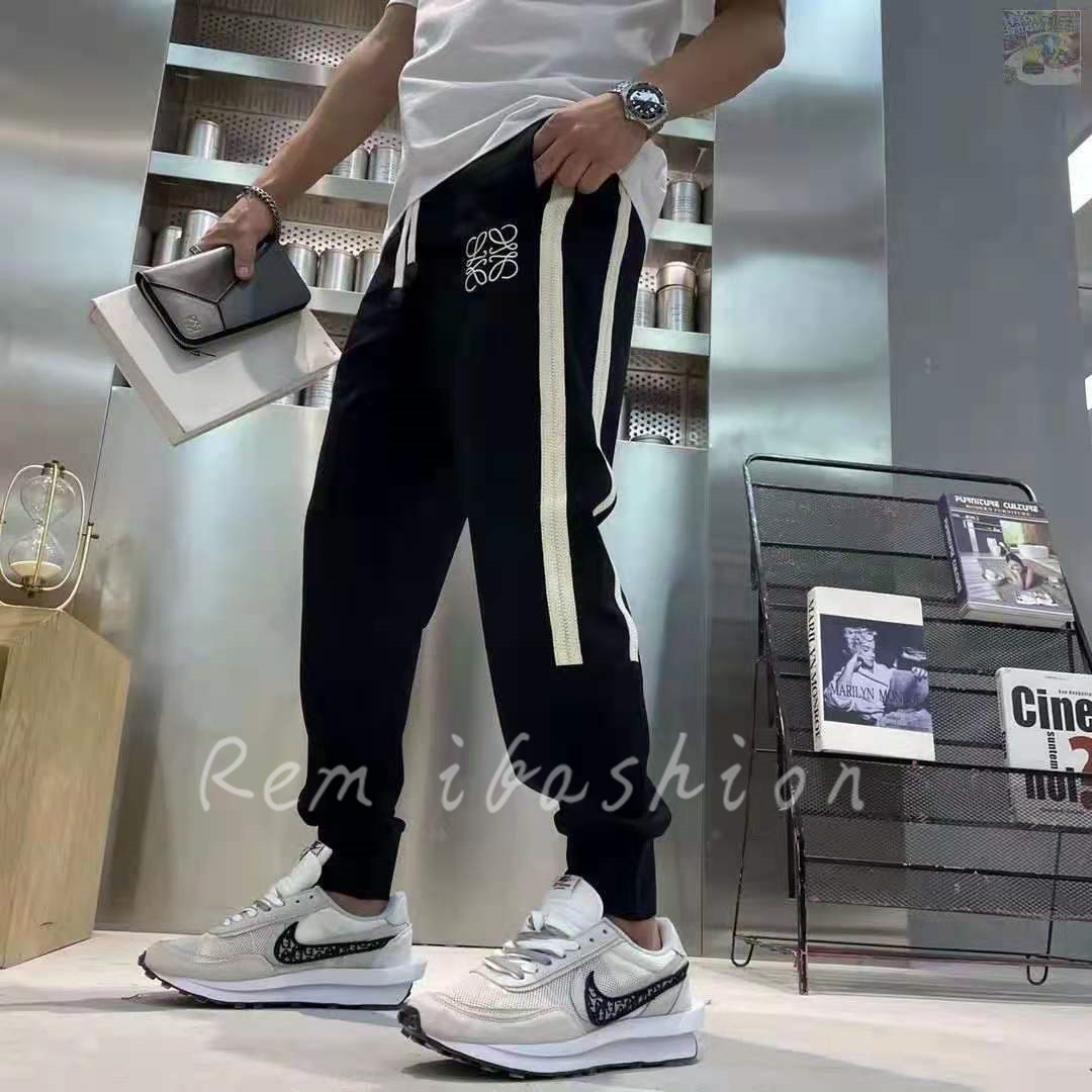 LOEWE/罗意威22SS新款黑色条纹男士休闲运动裤抽绳流行长裤女卫裤