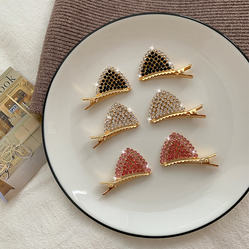 日系猫耳朵水钻小发夹少女网红侧边顶夹可爱刘海发卡夹子气质头饰