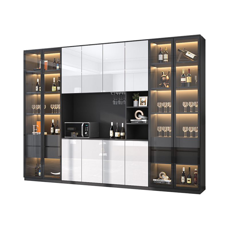 轻奢玻璃门酒柜靠墙高光门板大容量家用展示柜现代简约餐边柜带灯