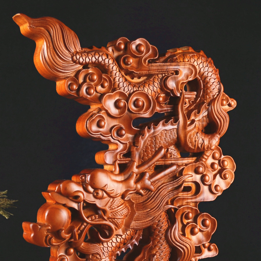 桃木木龙摆件木雕生肖祥龙献瑞龙行天下家居屏风木雕