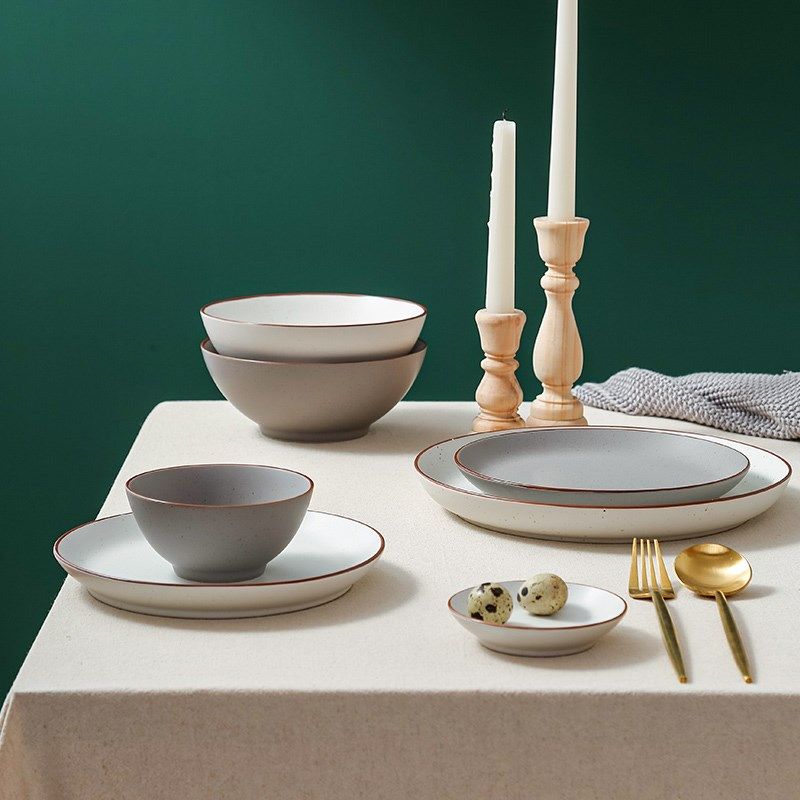 瓷器醴陵灰白色中西餐碗面北欧汤碗面饭碗餐具仪式烘焙器具套装