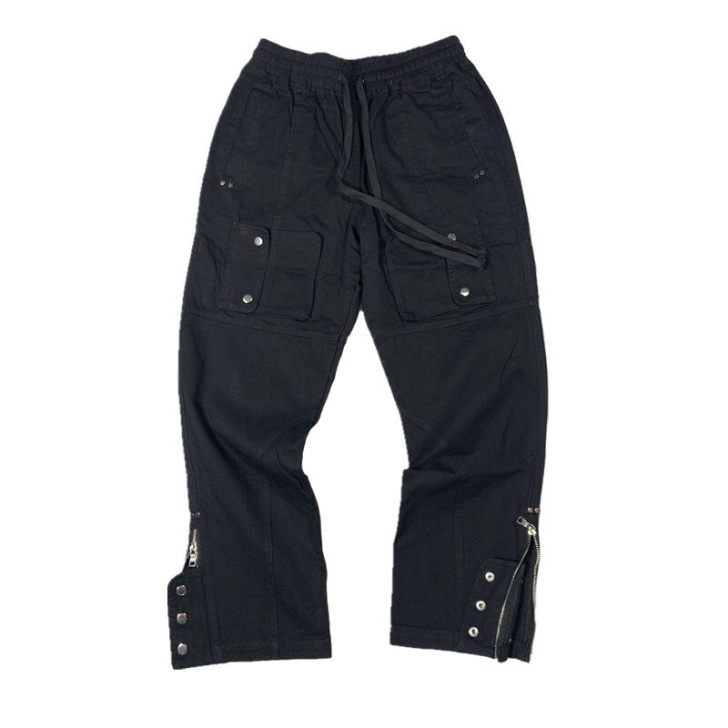欧美街头工装排扣拉链裤子高街潮牌宽松直筒休闲裤