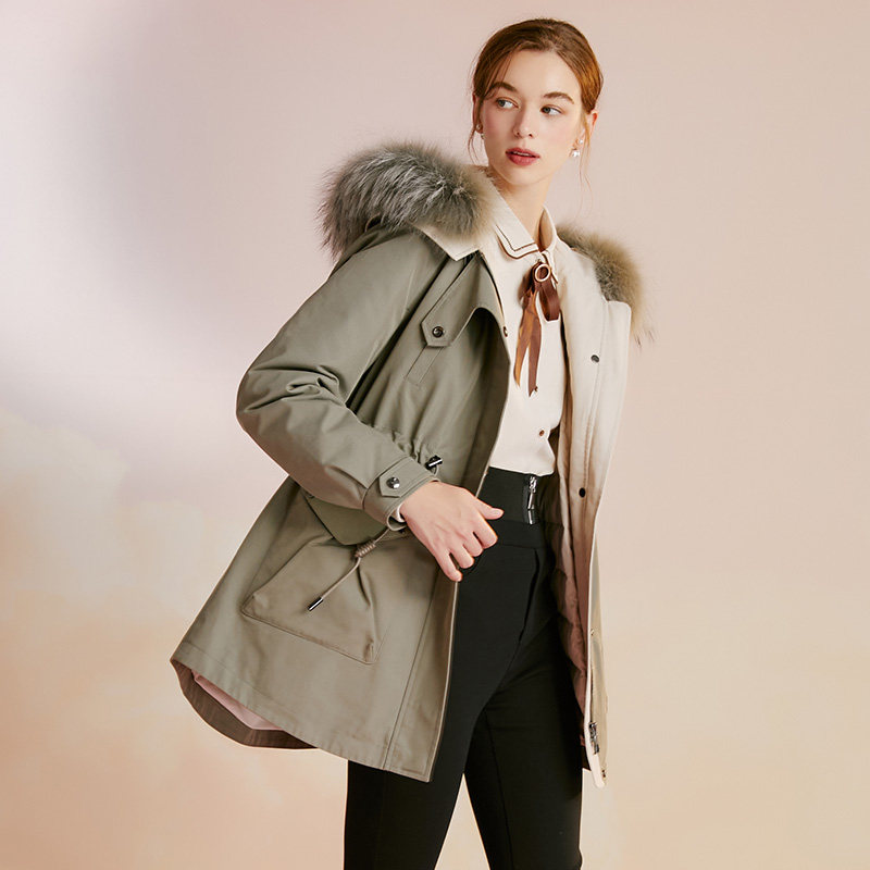 mofan白鸭绒女连羽绒服鸭绒收腰摩凡抽绳克服休闲派羽绒服