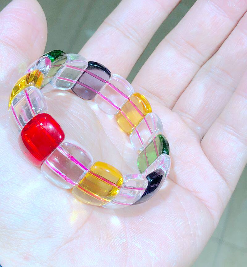 水晶手链七彩彩色方块手排女式民族风有机玻璃佛珠手串手链