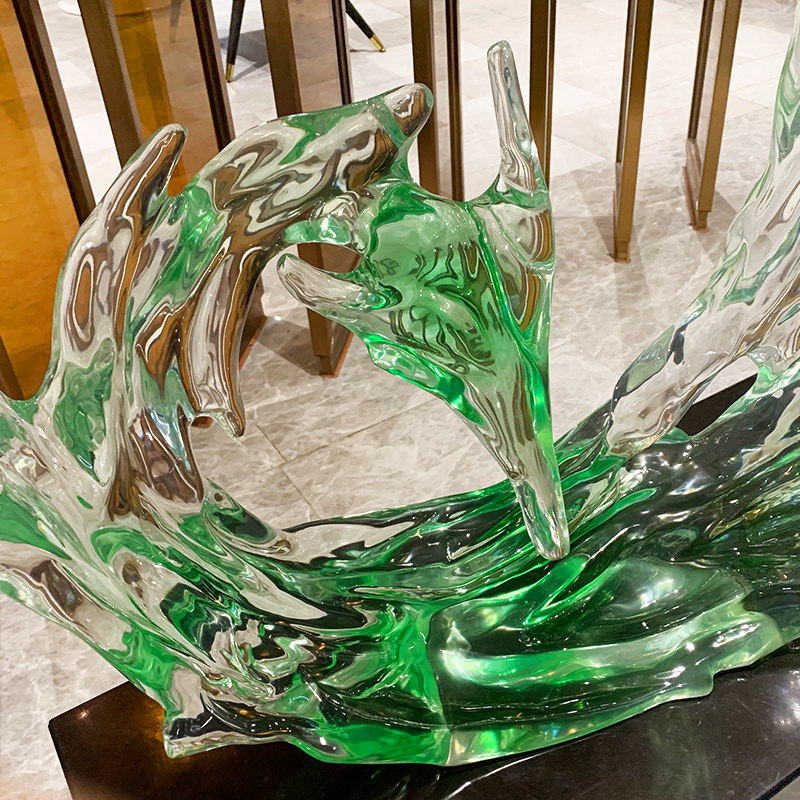 透明浪花摆件琉璃铂晶树脂雕塑工艺品酒店大堂摆件